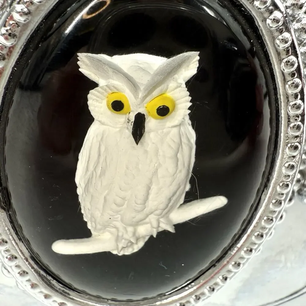 Cameo Owl Belt Buckle with 36 inch Black Tooled Leather Belt 1.5 Inch Width